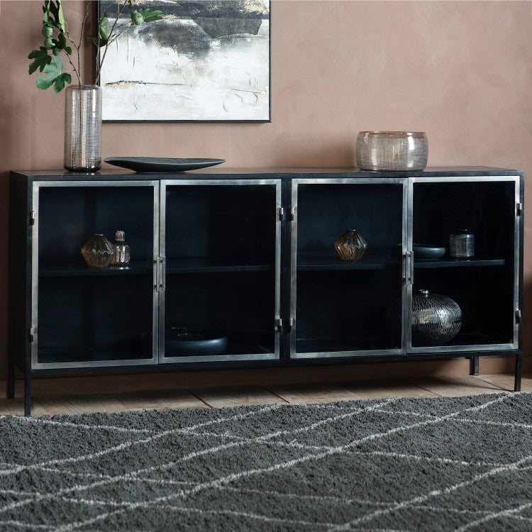 Mercer Iron & Glass 4 Door Sideboard