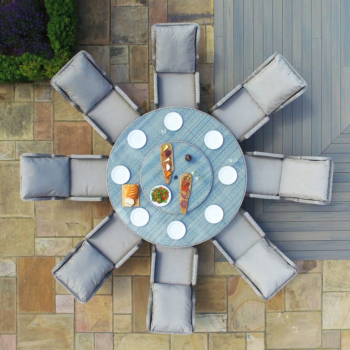 Cotswold Reclining 8 Seat Round Dining Set
(with woven Lazy Susan)