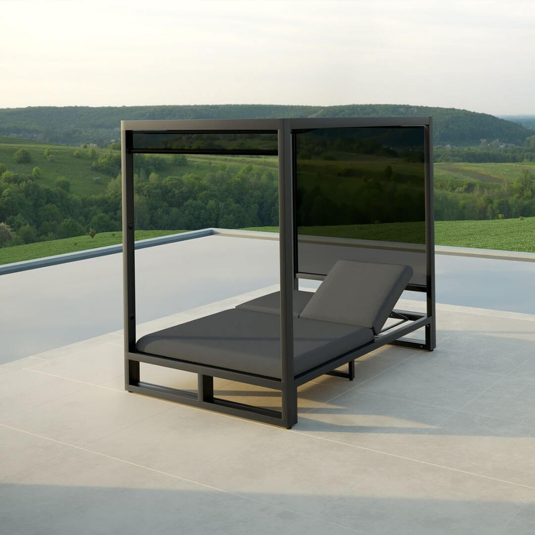 Aluminium and Fabric Double Sunlounger #colour_charcoal