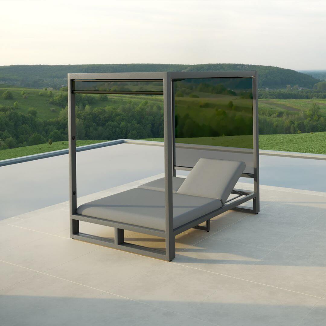 Aluminium and Fabric Double Sunlounger #colour_flanelle