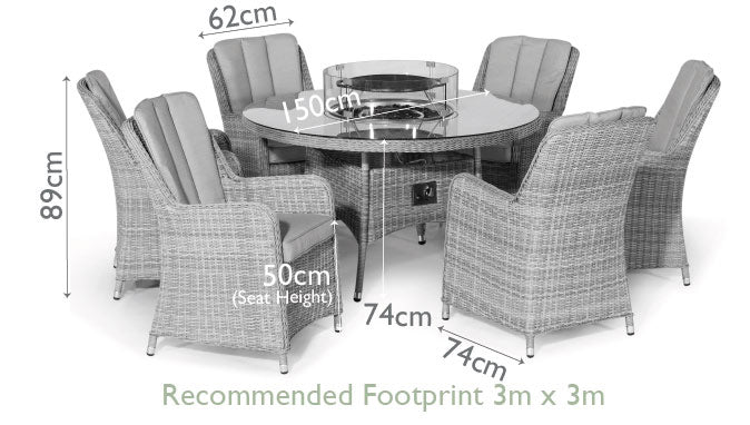 Oxford 6 Seat Round Fire Pit Dining Set with Venice Chairs and Lazy Susan