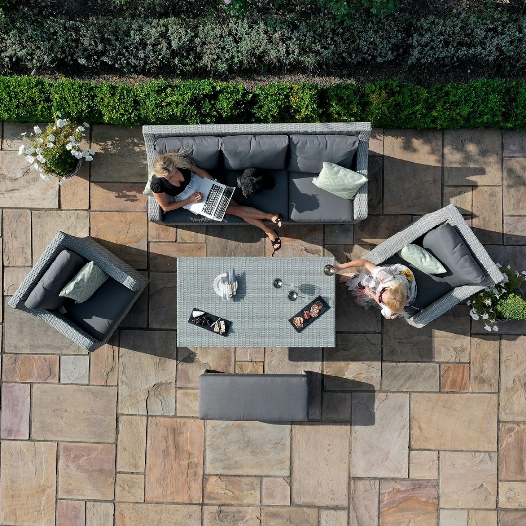 Grey Rattan 3 Seat Sofa Dining Set with Rising Table