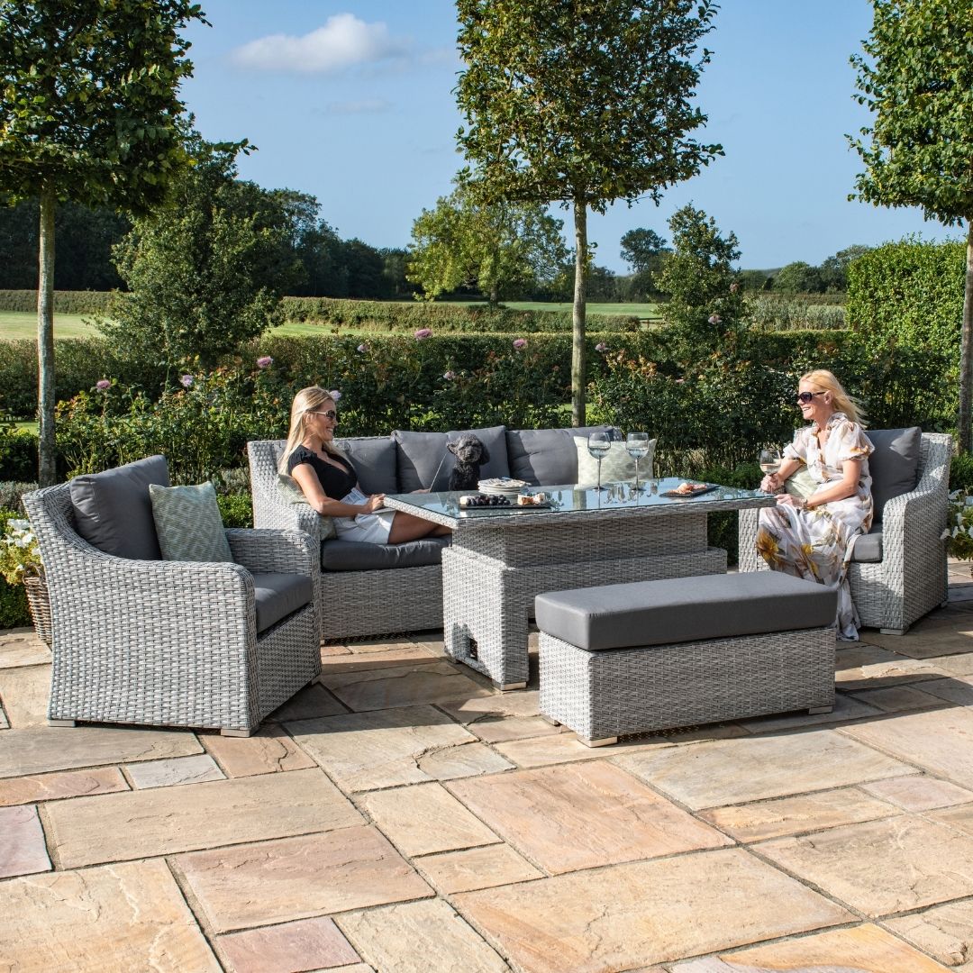 Grey Rattan 3 Seat Sofa Dining Set with Rising Table