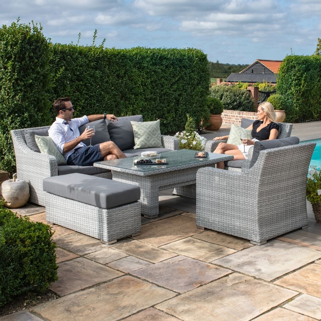 Grey Rattan 3 Seat Sofa Dining Set with Rising Table
