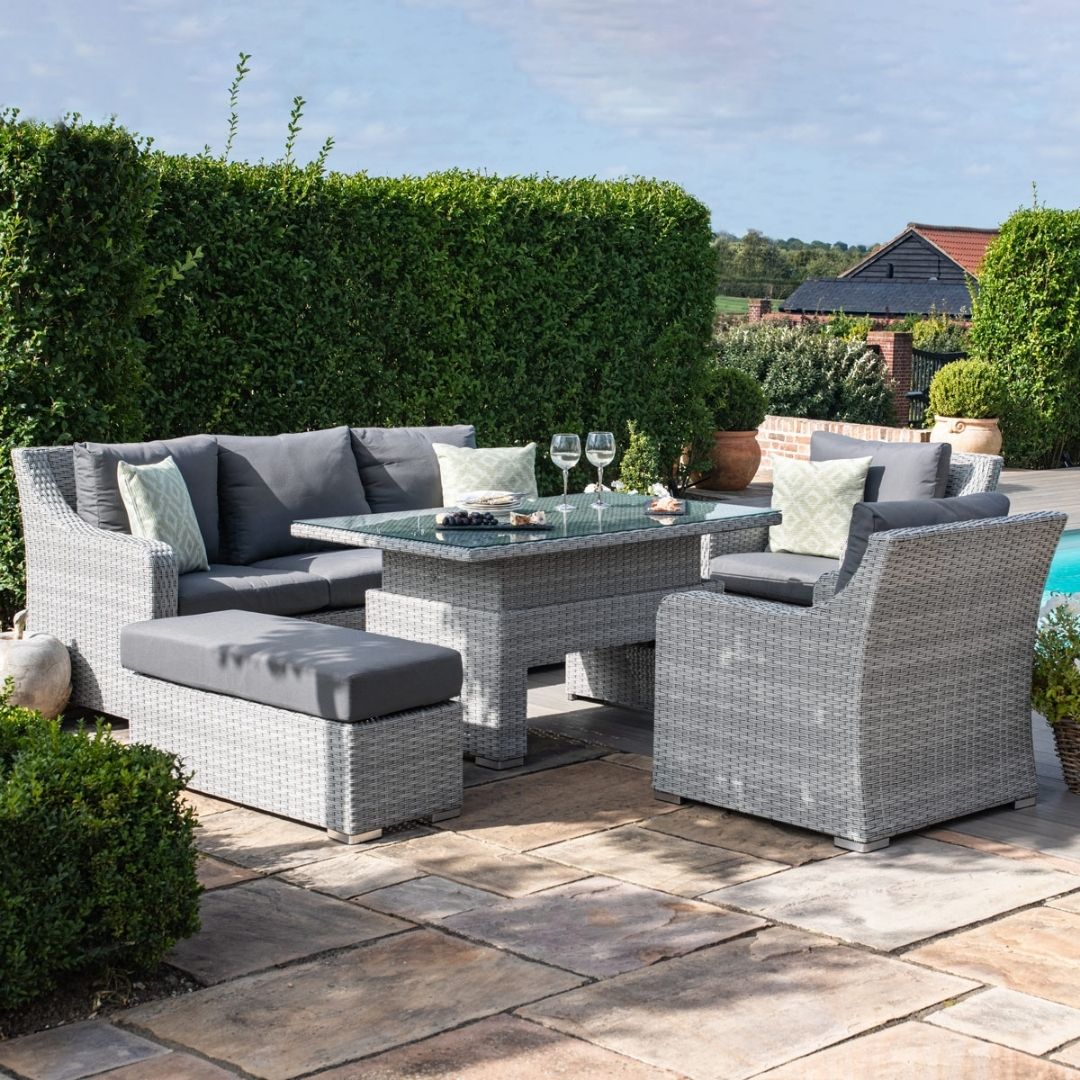 Grey Rattan 3 Seat Sofa Dining Set with Rising Table