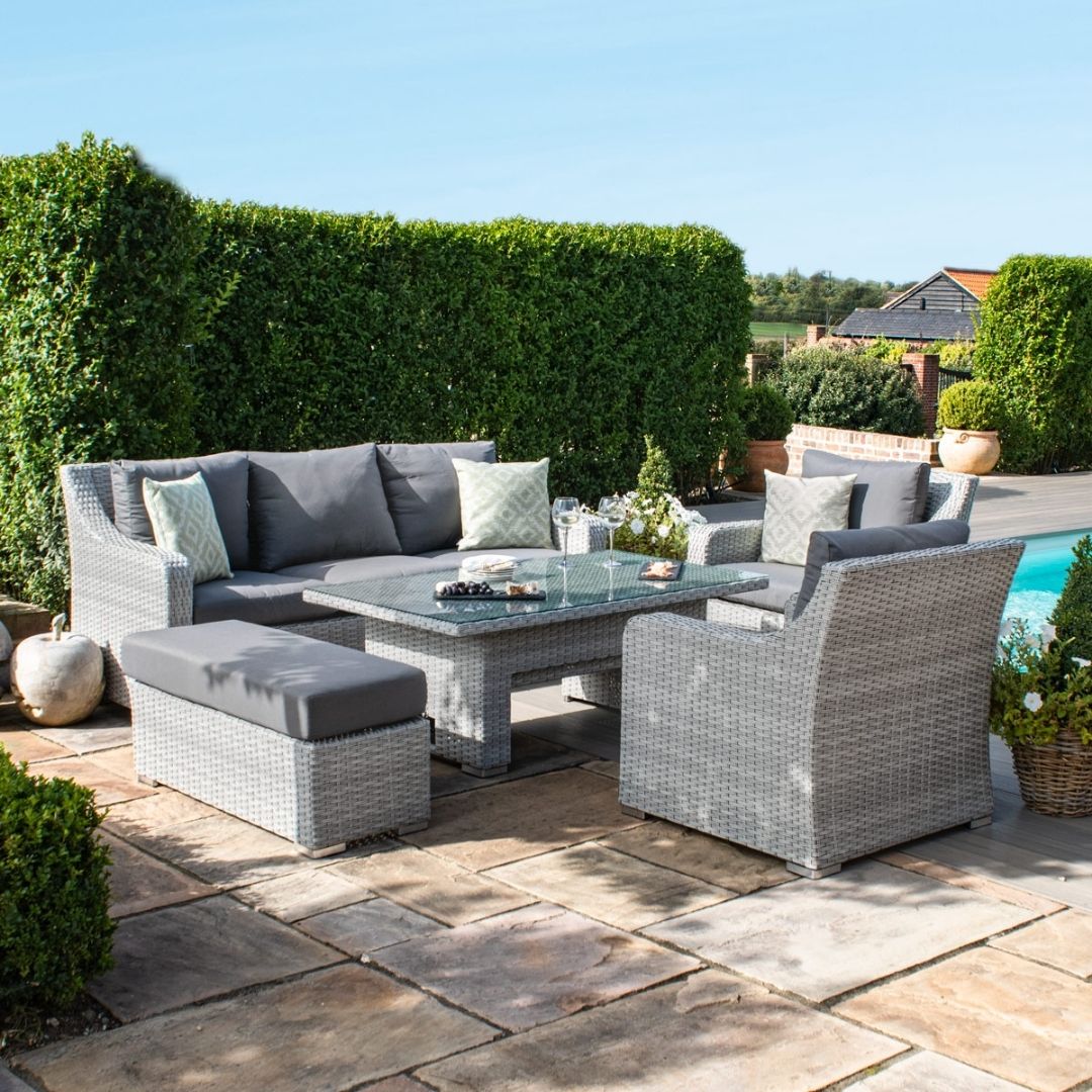 Grey Rattan 3 Seat Sofa Dining Set with Rising Table