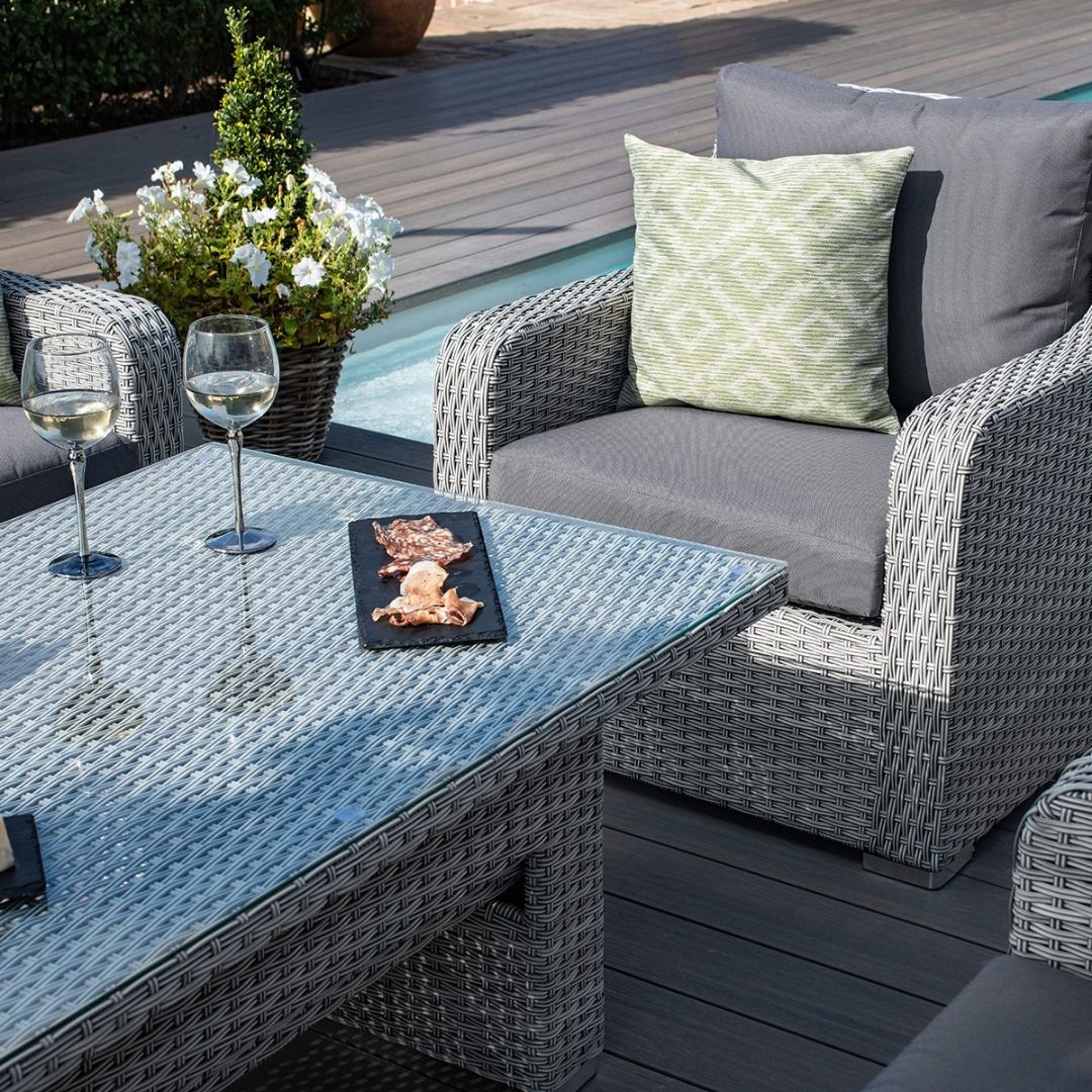 Grey Rattan 3 Seat Sofa Dining Set with Rising Table