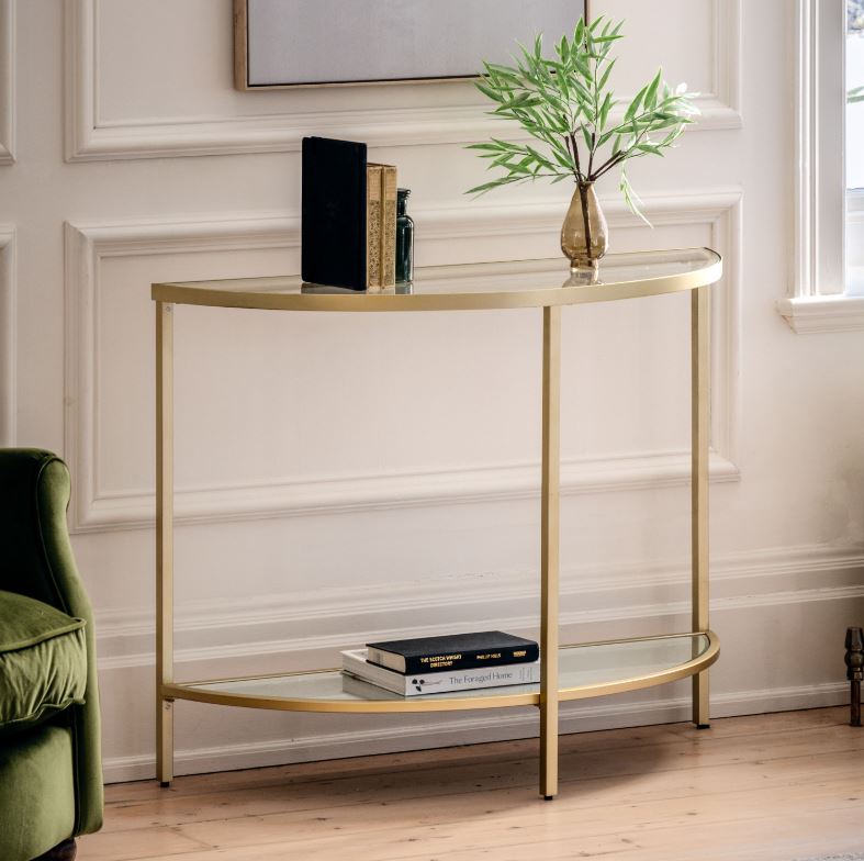 Demi Gold Glass Curved Console Table