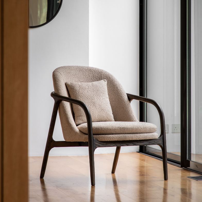 Taupe Curved Oak Framed Armchair