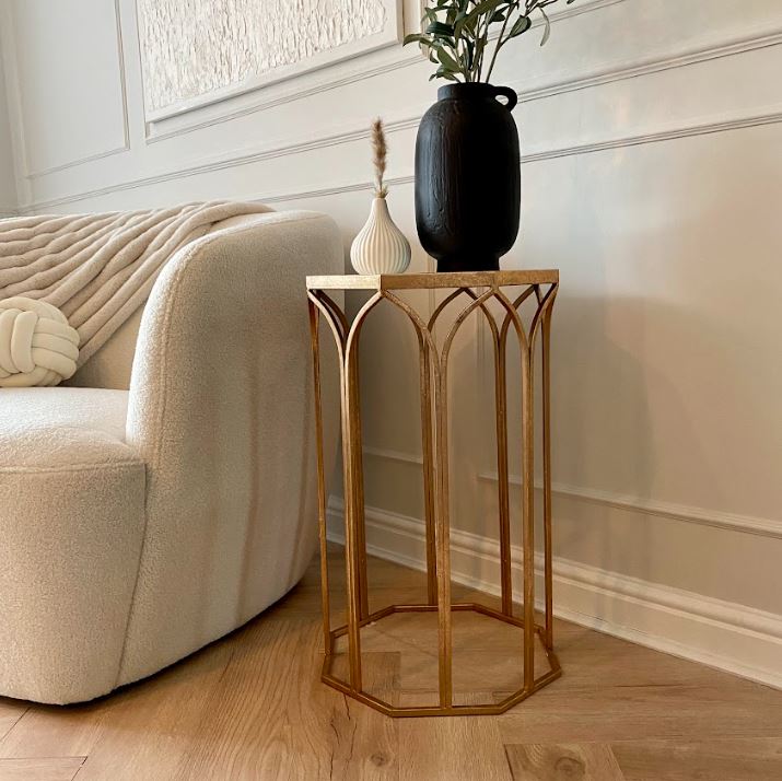 Champagne Side Table With Mirrored Top