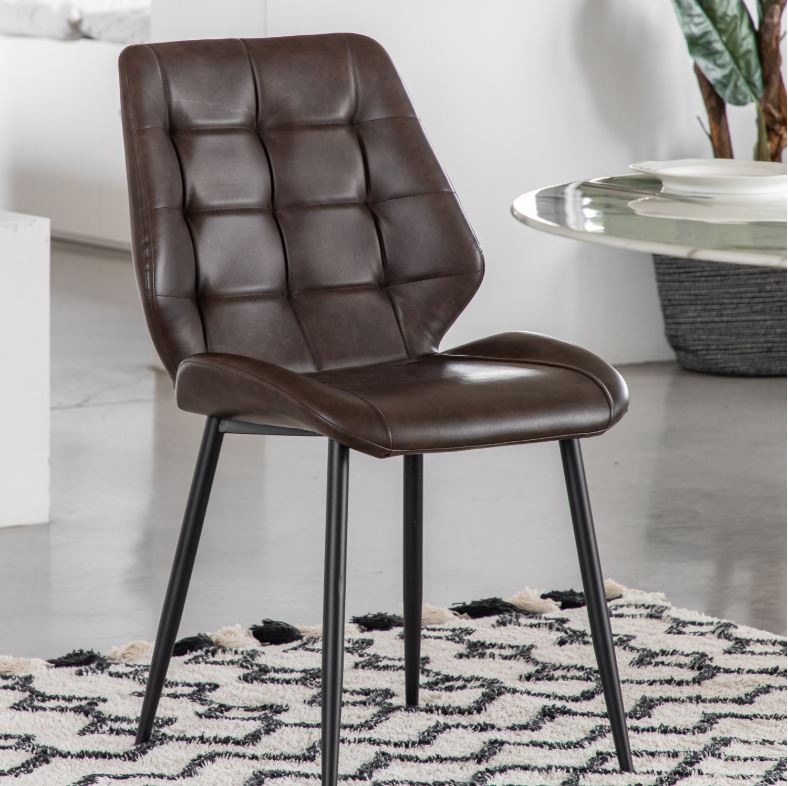 Brown Tapered Faux Leather Dining Chairs - Set of 2