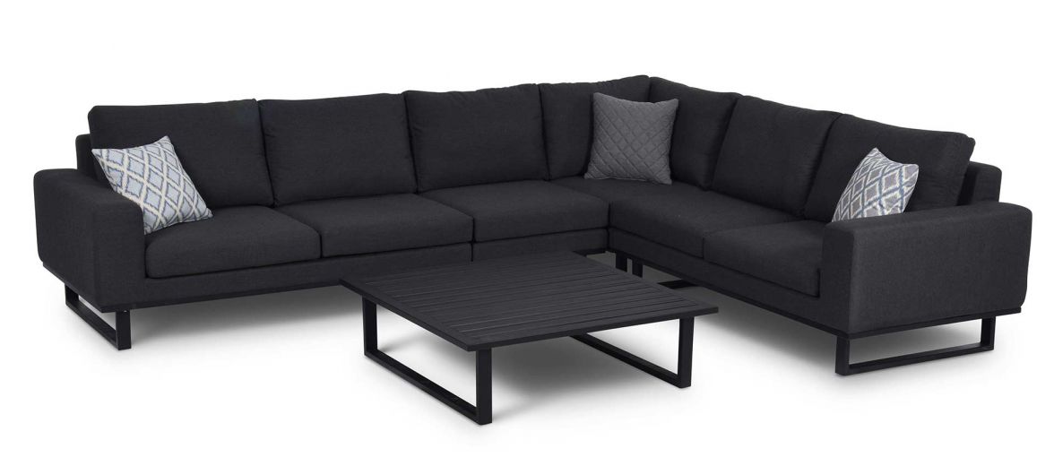 Charcoal Outdoor Fabric and Black Aluminium Large Corner Sofa with a Slatted Coffee Table #colour_charcoal