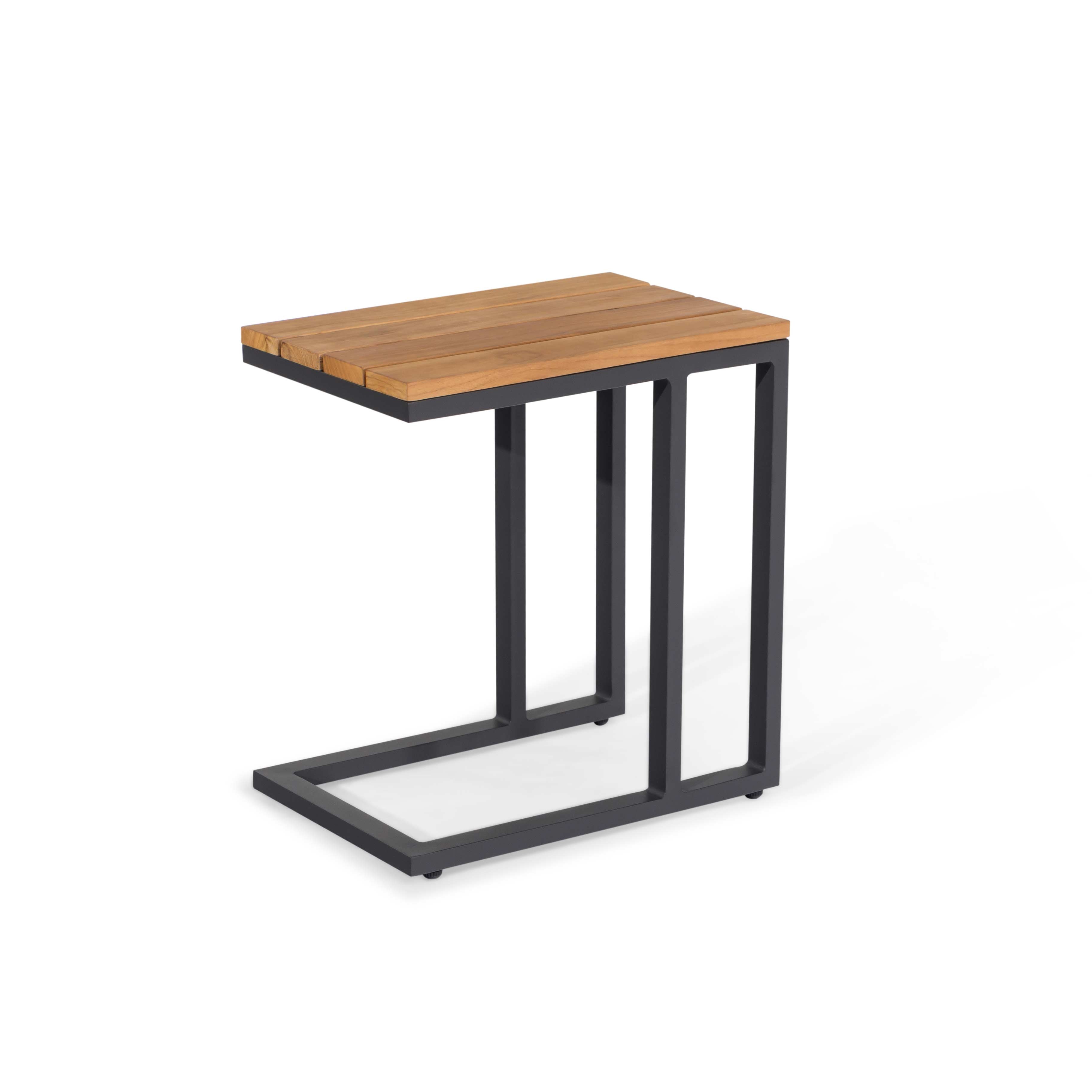 Aluminium u-shaped side table with teak table top #colour_charcoal