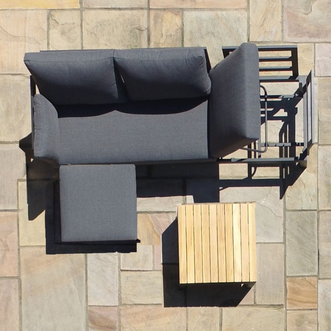 Aluminium chaise sofa set with teak table top coffee table #colour_charcoal