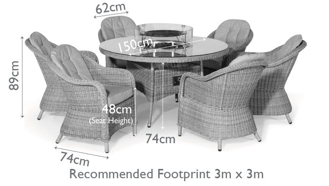 Oxford 6 Seat Round Fire Pit Dining Set with Heritage Chairs and Lazy Susan