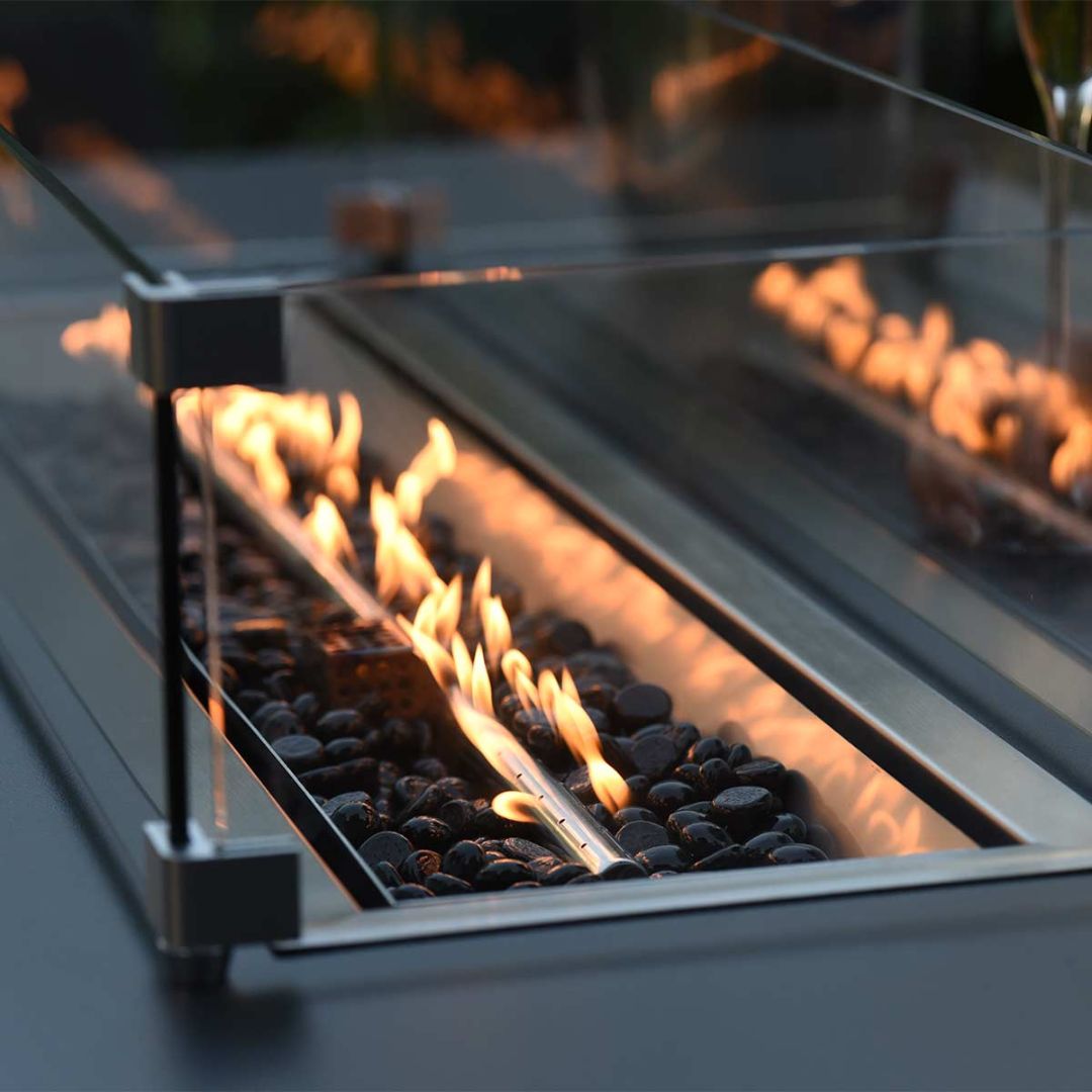 Pebble 8 Seat Rectangular Fire Pit Dining Set
