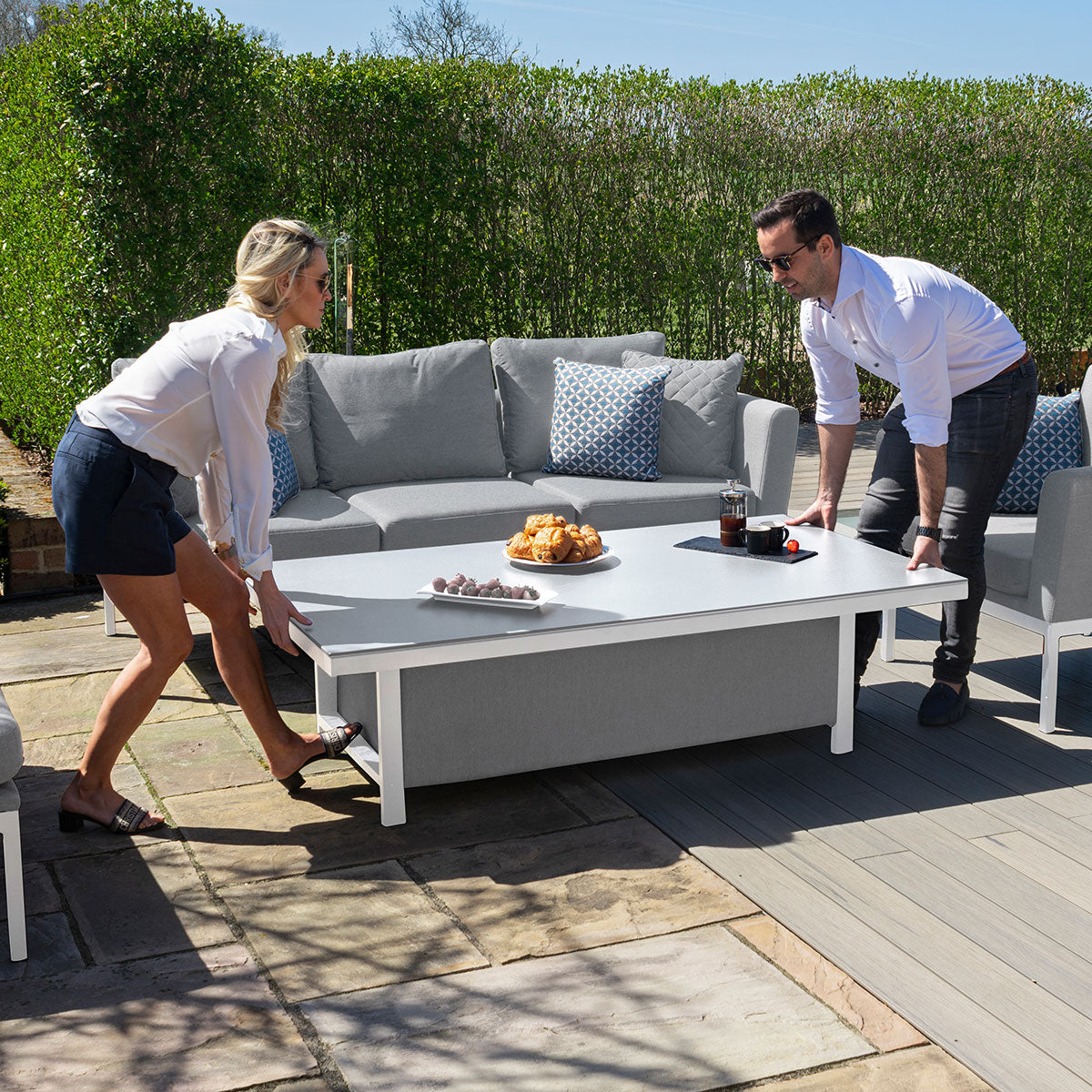 Pulse 3 Seat Sofa Set with Rising Table #colour_lead chine