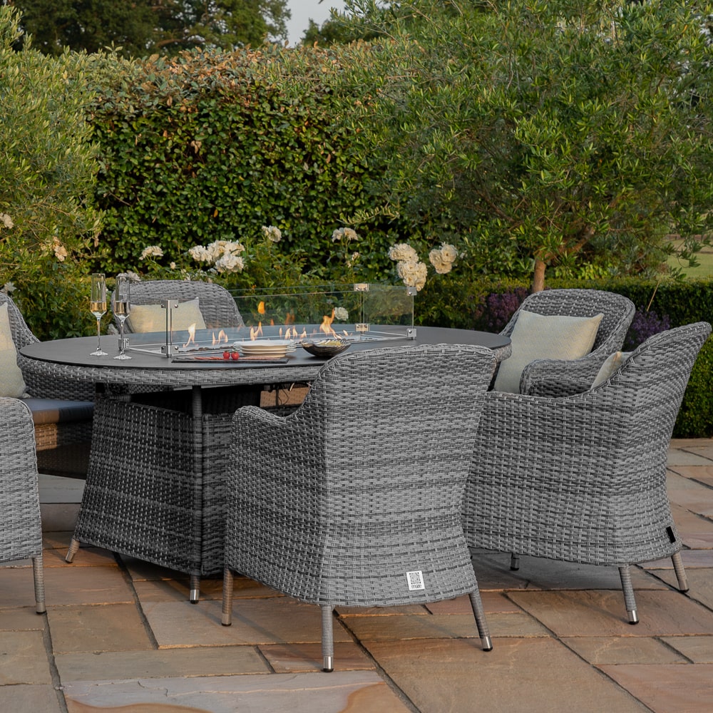 Santorini 6 Seat Oval Rattan Dining Set - With Fire Pit Table