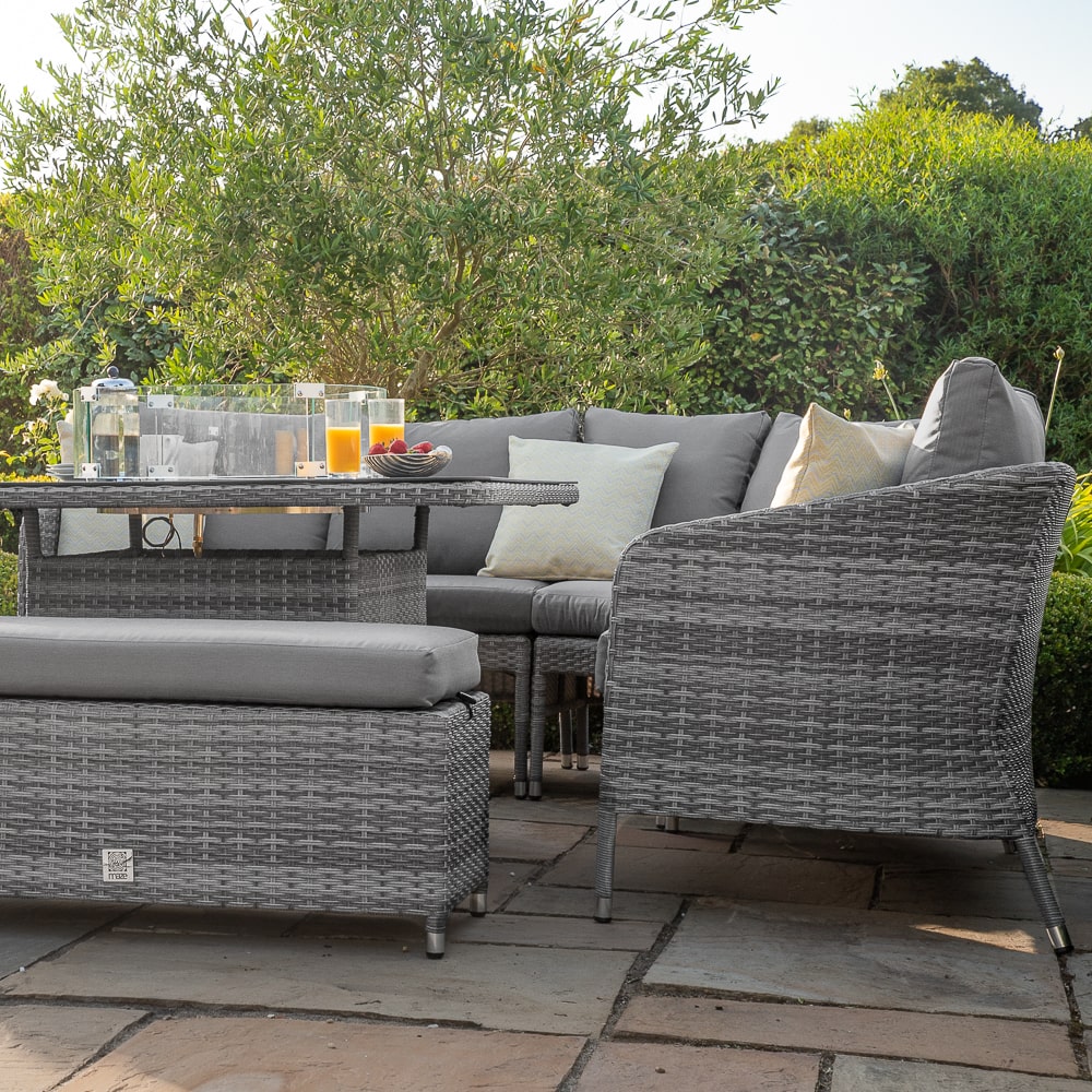 Santorini Deluxe Corner Rattan Dining Set - With Fire Pit Table