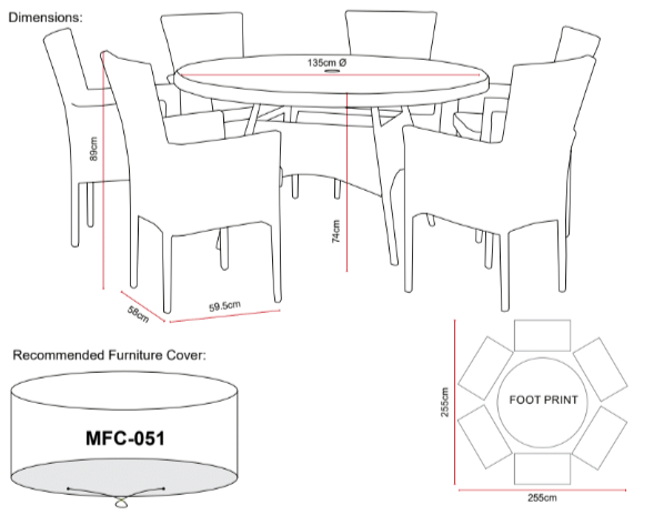 Seville 6 Seat Round Dining Set
