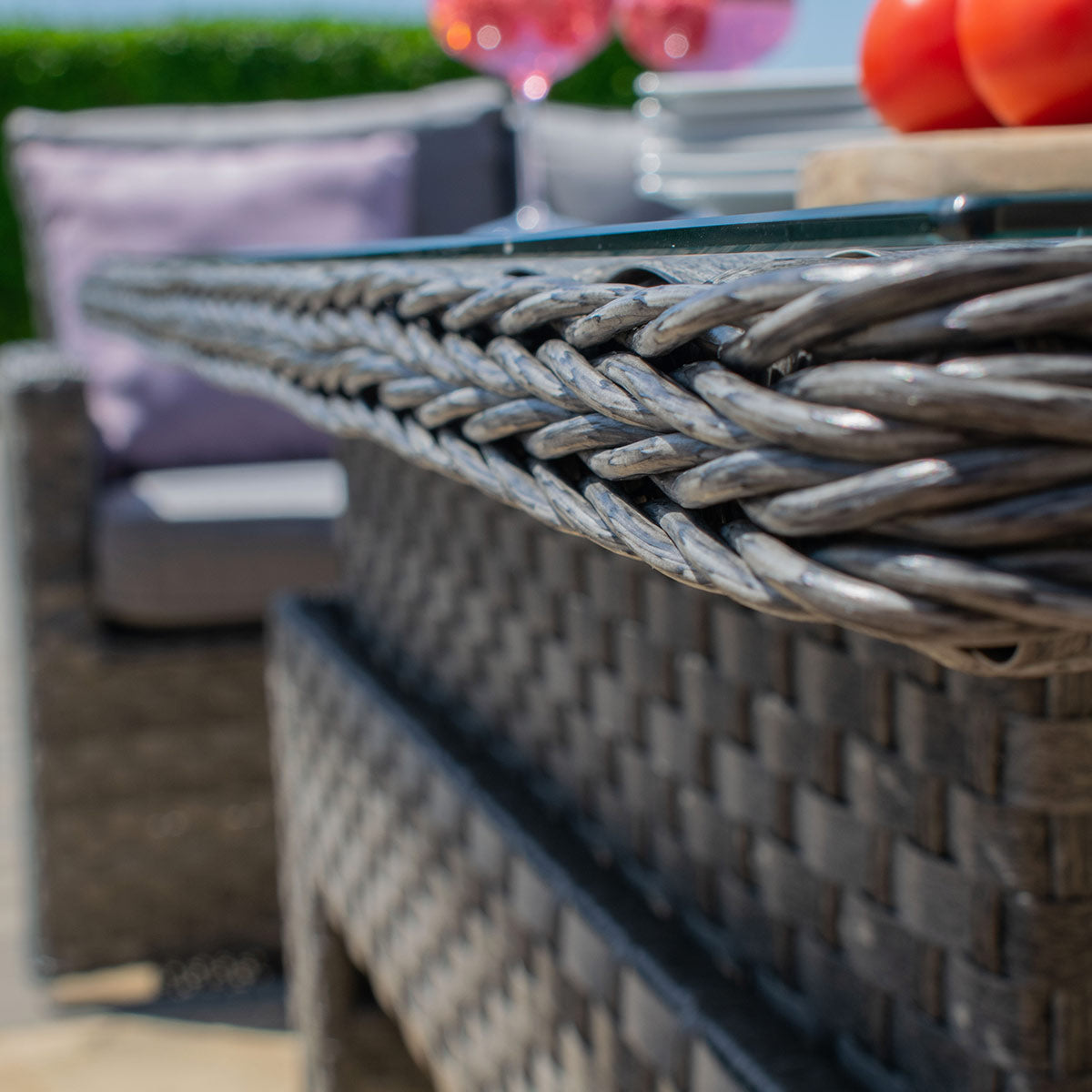 Grey Rattan Square Corner Dining Set with Rising Table