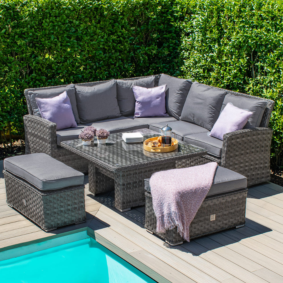 Grey Rattan Square Corner Dining Set with Rising Table