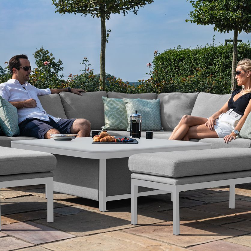 Fabric corner dining set with square rising table and two benches #colour_lead chine