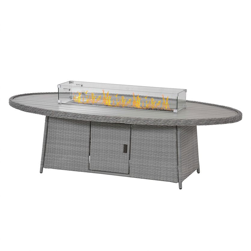 Grey Rattan 8 Seat Oval Rattan Dining Set - With Fire Pit Table