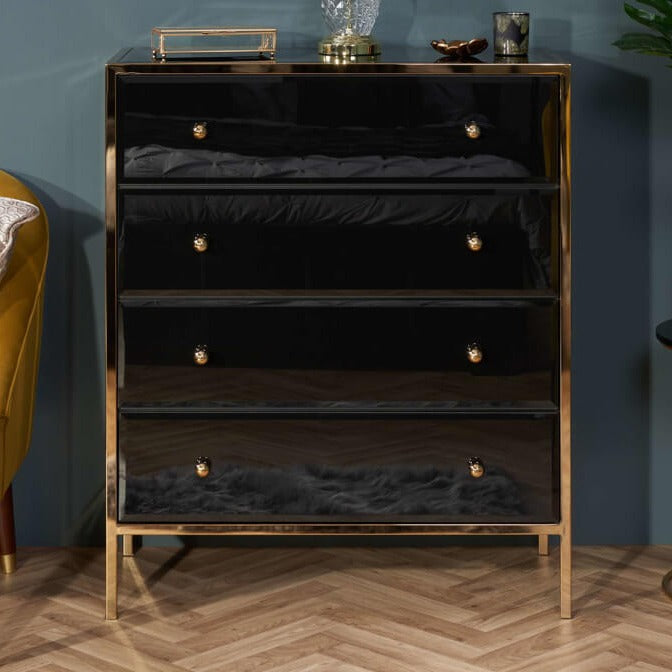 black and gold 4 drawer chest 