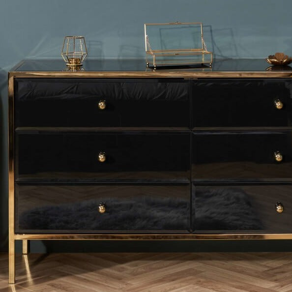 black and gold 6 drawer chest 