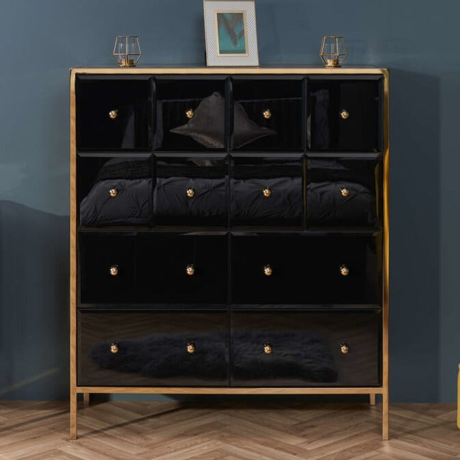 black and gold 12 merchant drawer chest 