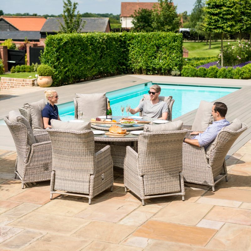 Cotswold Reclining 8 Seat Round Dining Set
(with woven Lazy Susan)