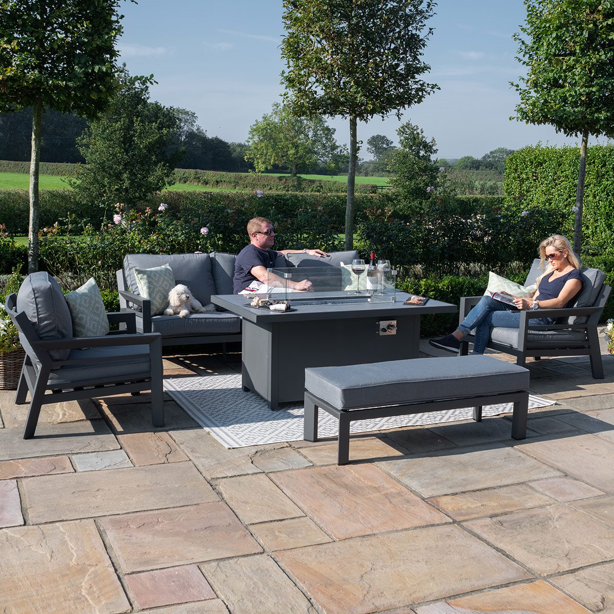 3 Seat Aluminium Sofa Dining Set with Fire Pit Table #colour_grey