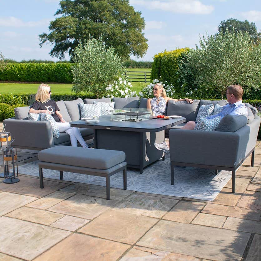 Fabric u-shape sofa dining set with a bench and fire pit table #colour_flanelle