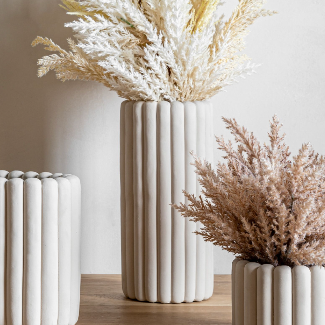 Taupe Ribbed Vase