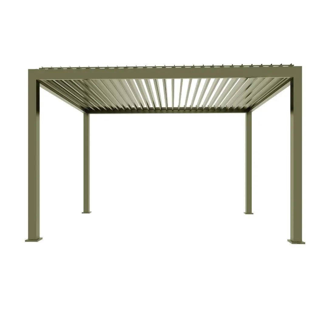 Neptune Deluxe Motorised Roof Aluminium Pergola - 3m x 3m in Olive Green