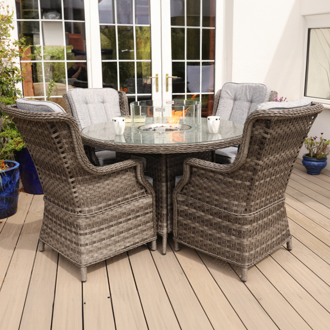 Rattan 4 Seat Round Dining Set with Firepit