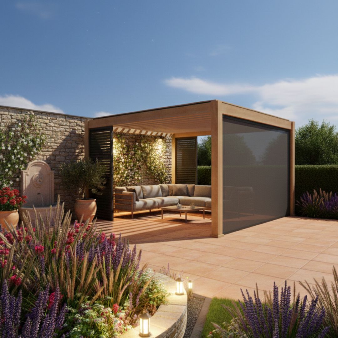 Hemera Deluxe Aluminium Pergola - 4m x 3m in Light Oak