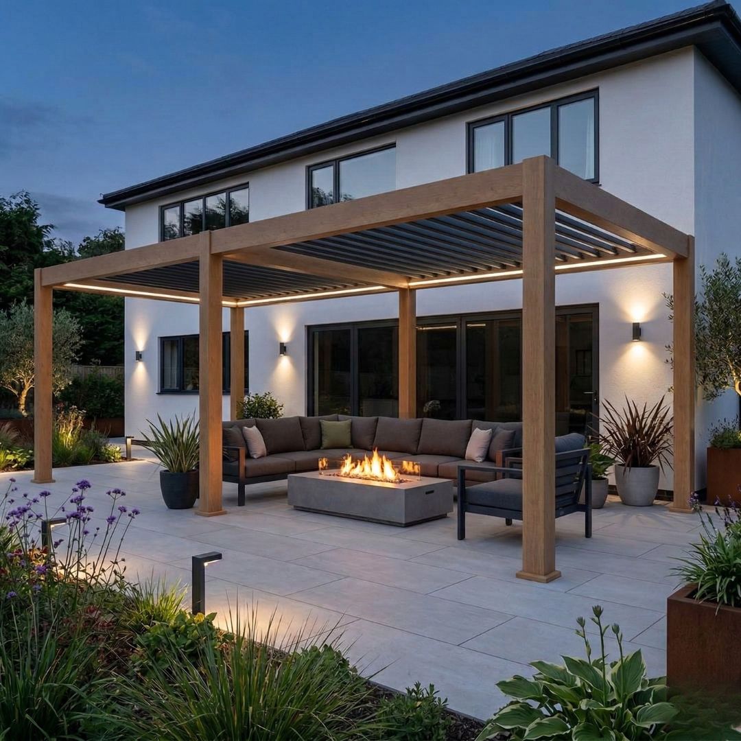 Hemera Deluxe Aluminium Pergola - 6m x 3m in Light Oak