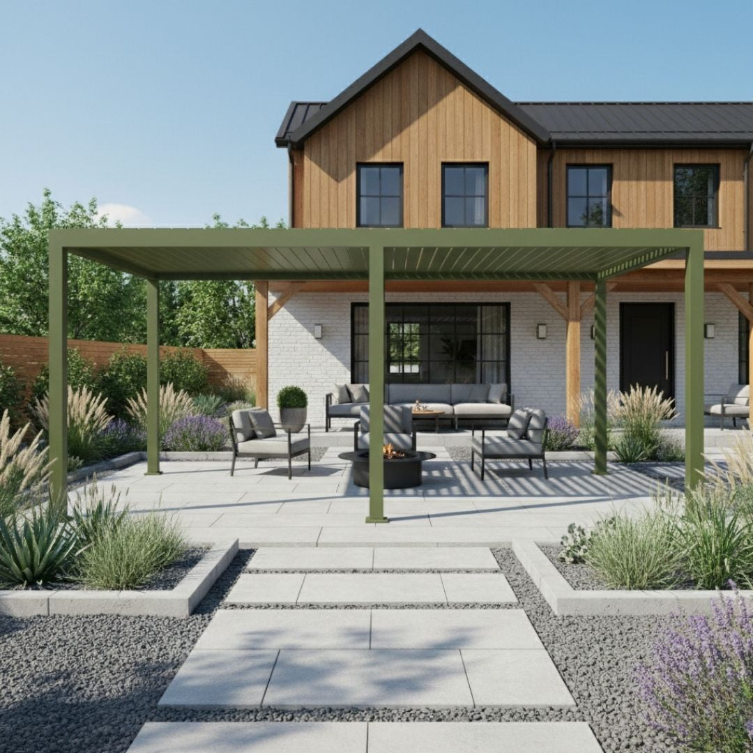 Neptune Deluxe LED Aluminium Pergola - 3m x 6m in Olive Green