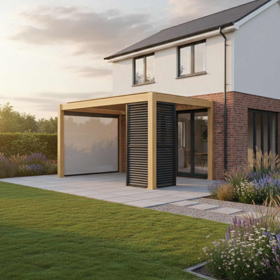 Hemera Deluxe Aluminium Pergola - 2.5m x 3m in Light Oak