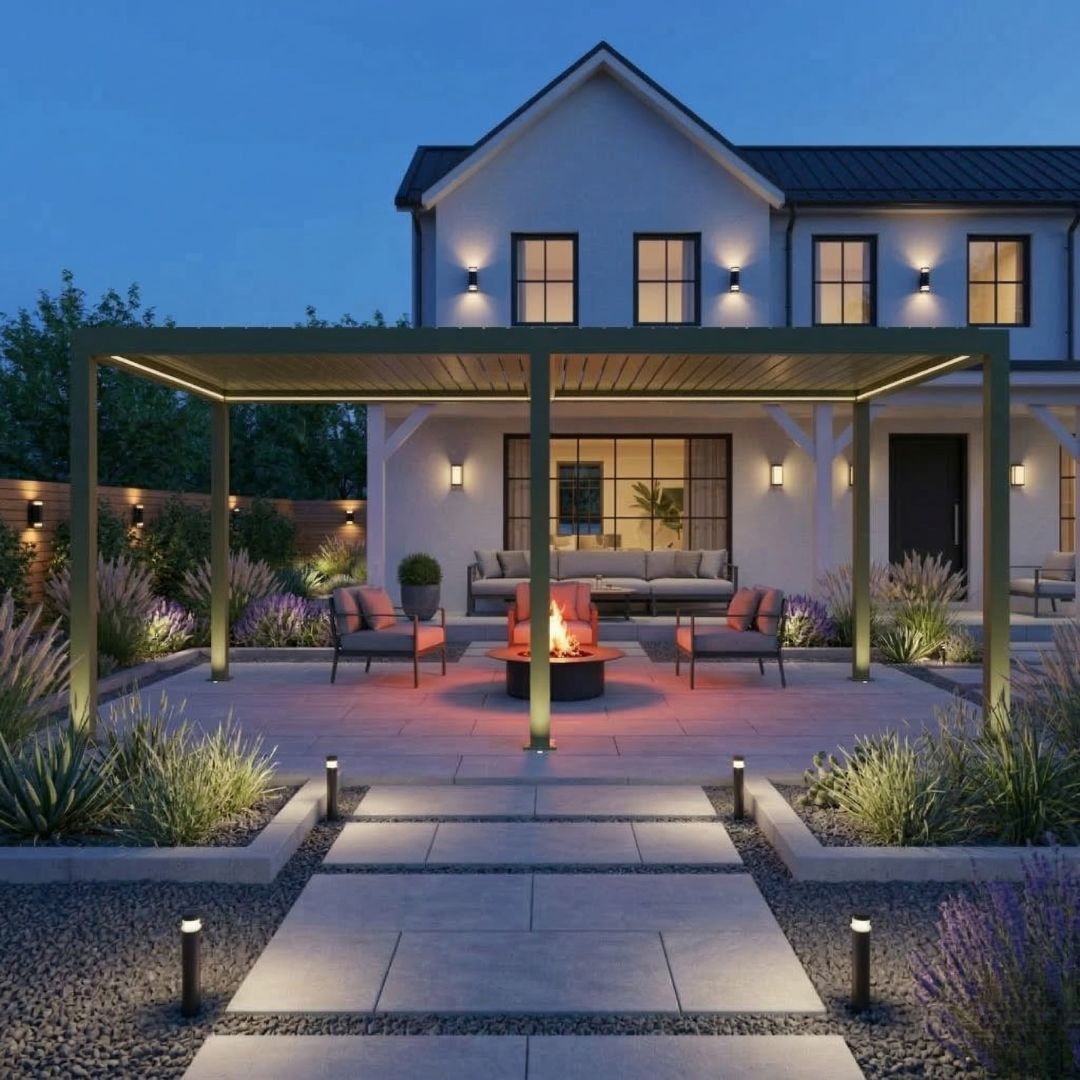 Neptune Deluxe Motorised Roof Aluminium Pergola - 3m x 6m in Olive Green