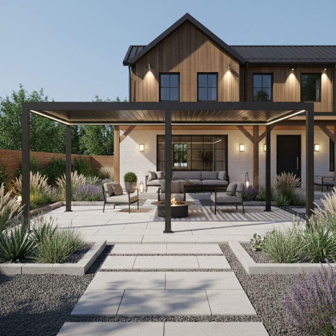 Neptune Deluxe LED Aluminium Pergola - 3m x 6m in Grey