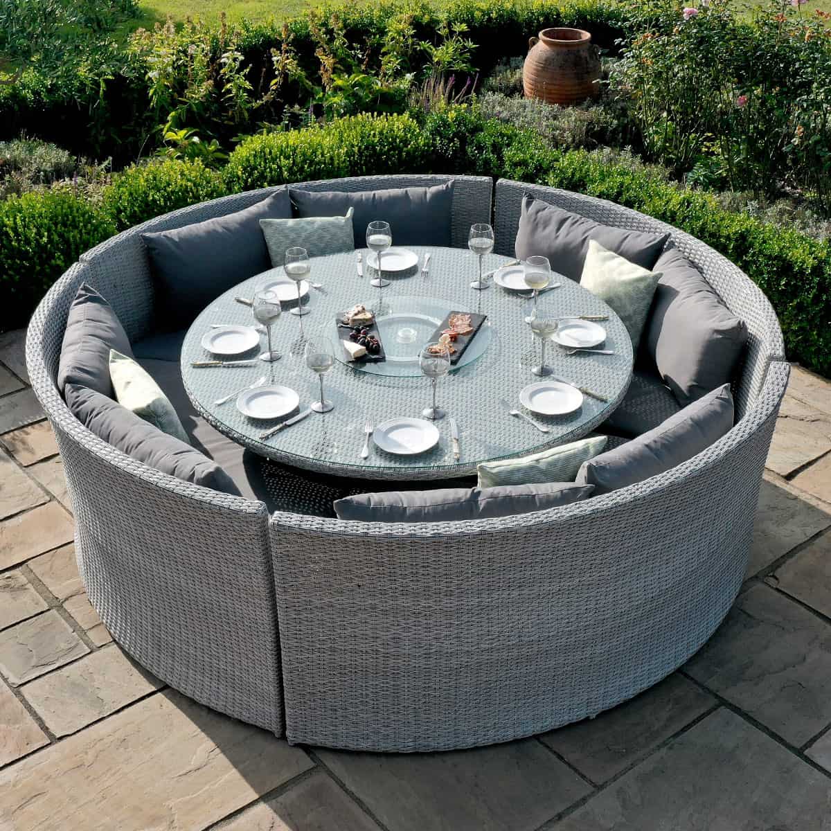 Grey Rattan  Round Sofa Dining Set with Rising Table
