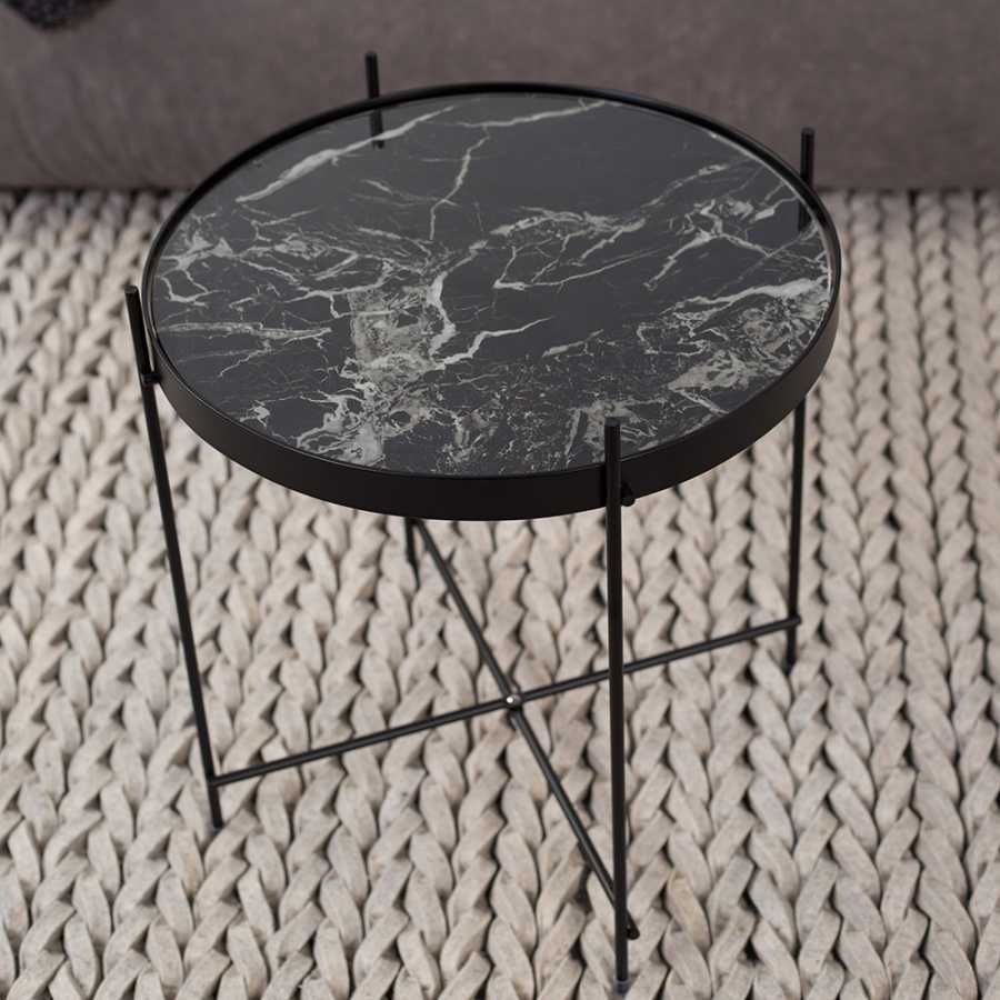 Black Glass Marble Side Table