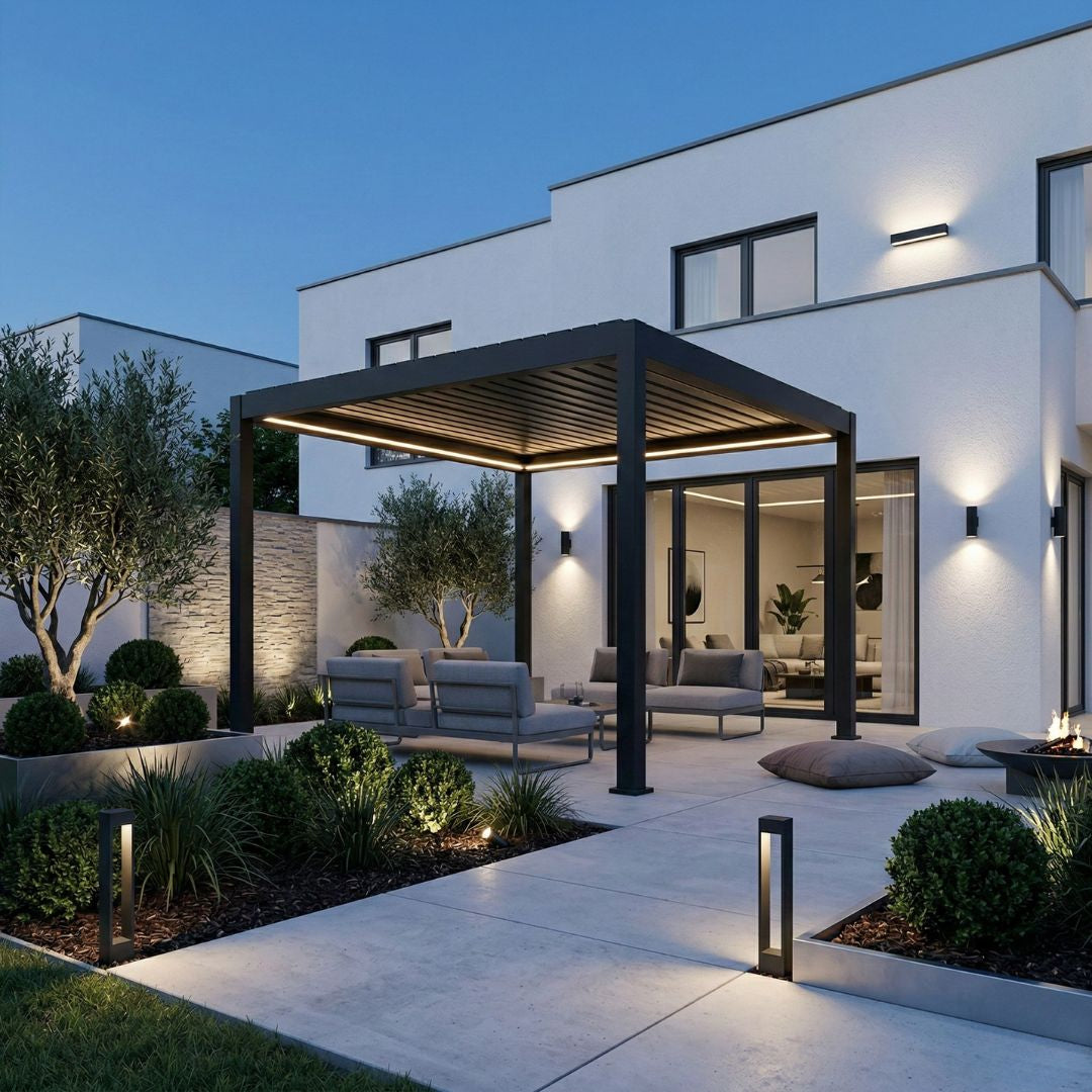 Neptune Deluxe Motorised Roof Aluminium Pergola - 3m x 3m in Grey