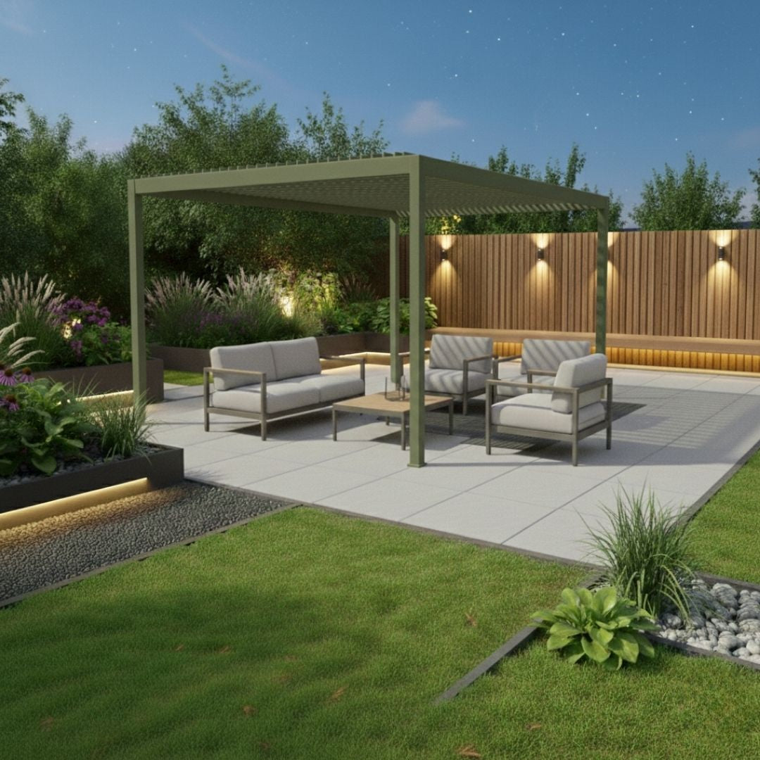 Athena Aluminium Pergola - 3m x 3m in Olive Green