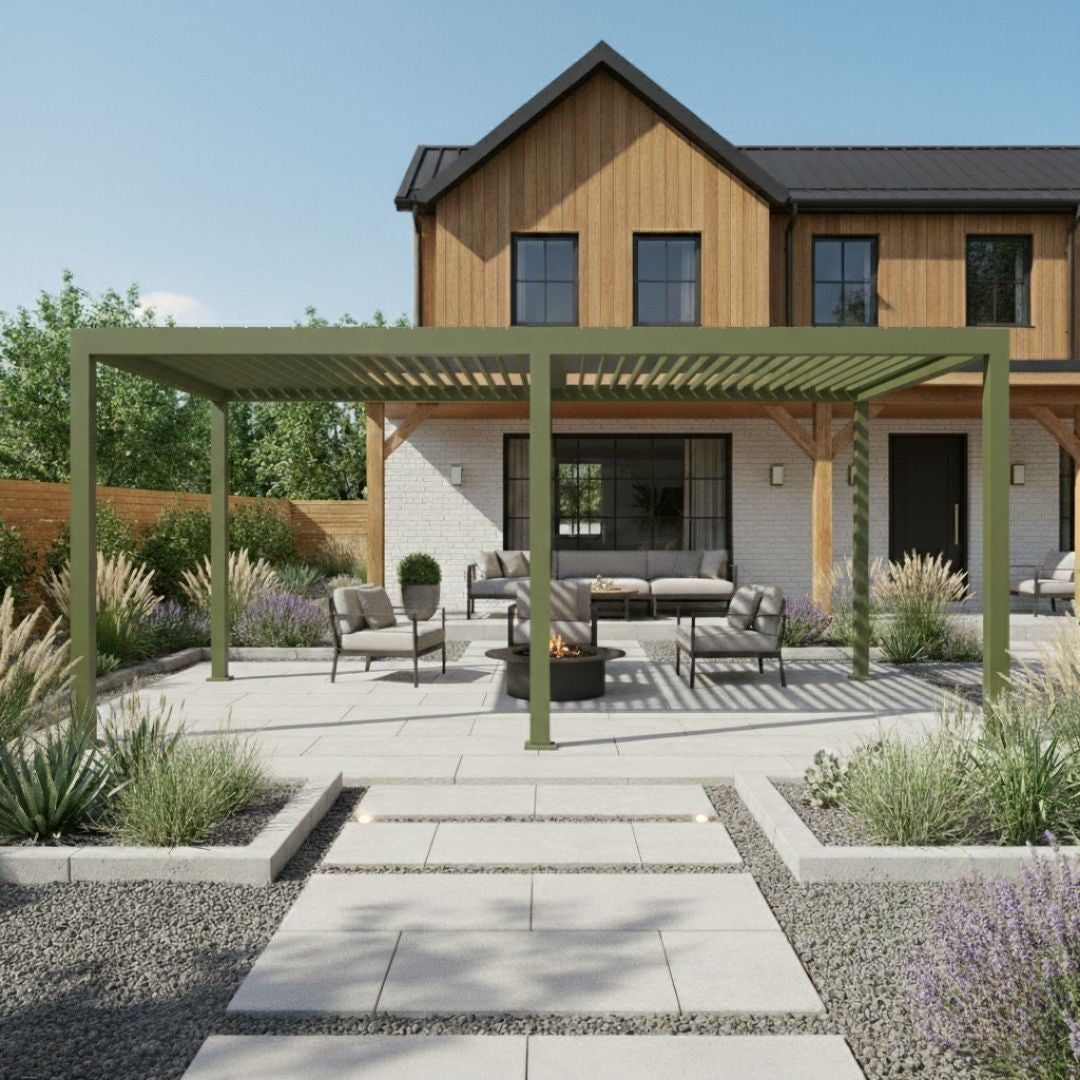 Neptune Deluxe LED Aluminium Pergola - 3m x 6m in Olive Green