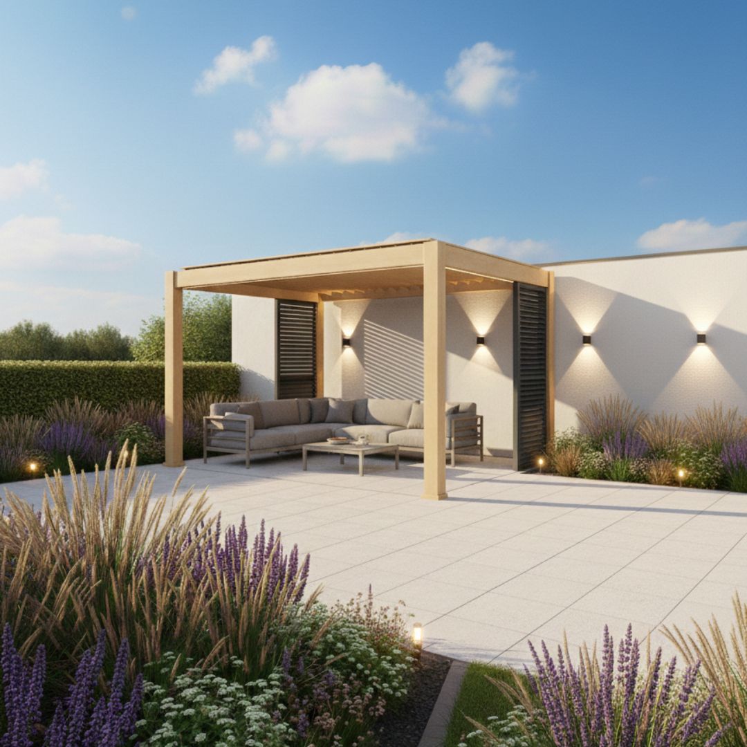 Hemera Deluxe Aluminium Pergola - 2.5m x 4m in Light Oak