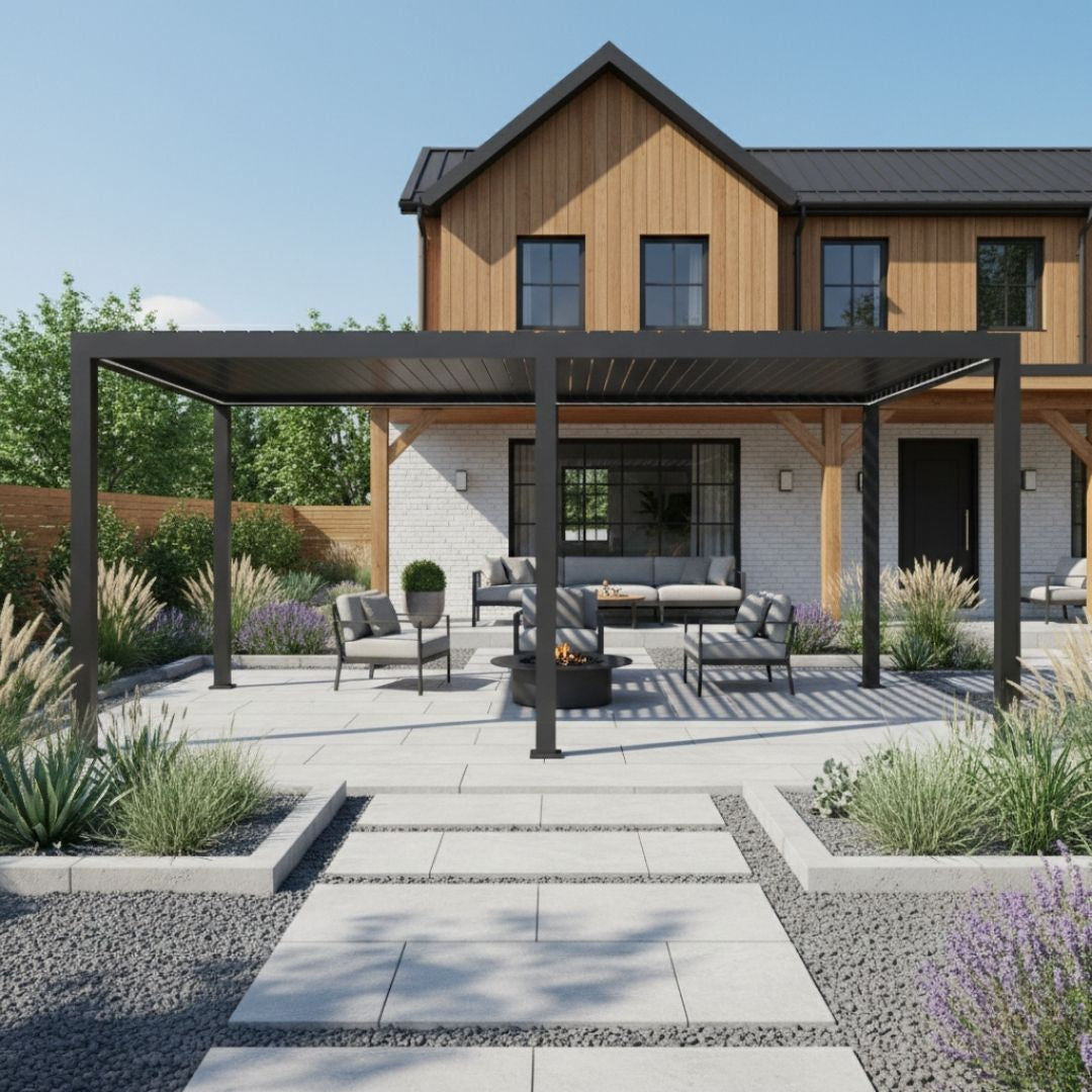 Neptune Deluxe LED Aluminium Pergola - 3m x 6m in Grey